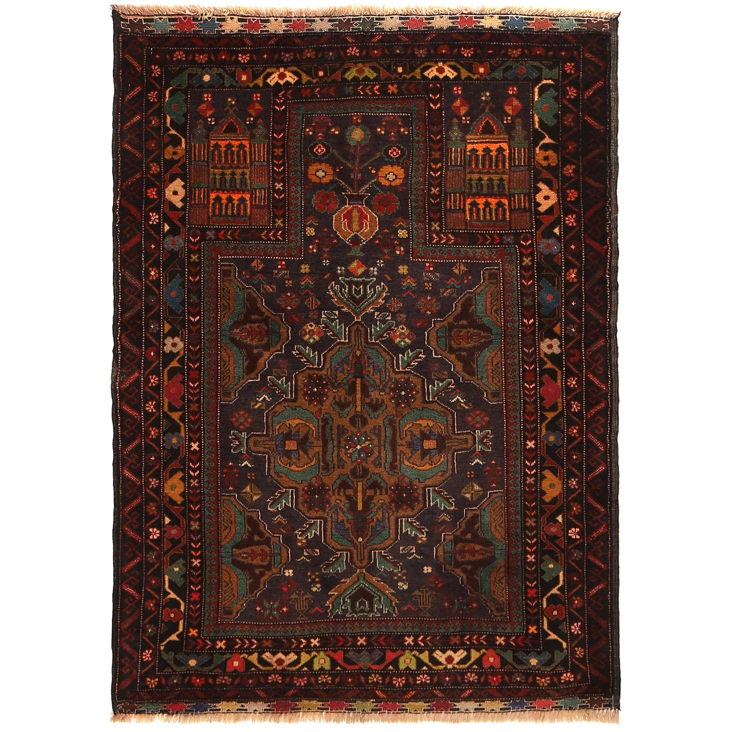 Baluchi Rug Handmade Multi Prayer Design 2x4 ft