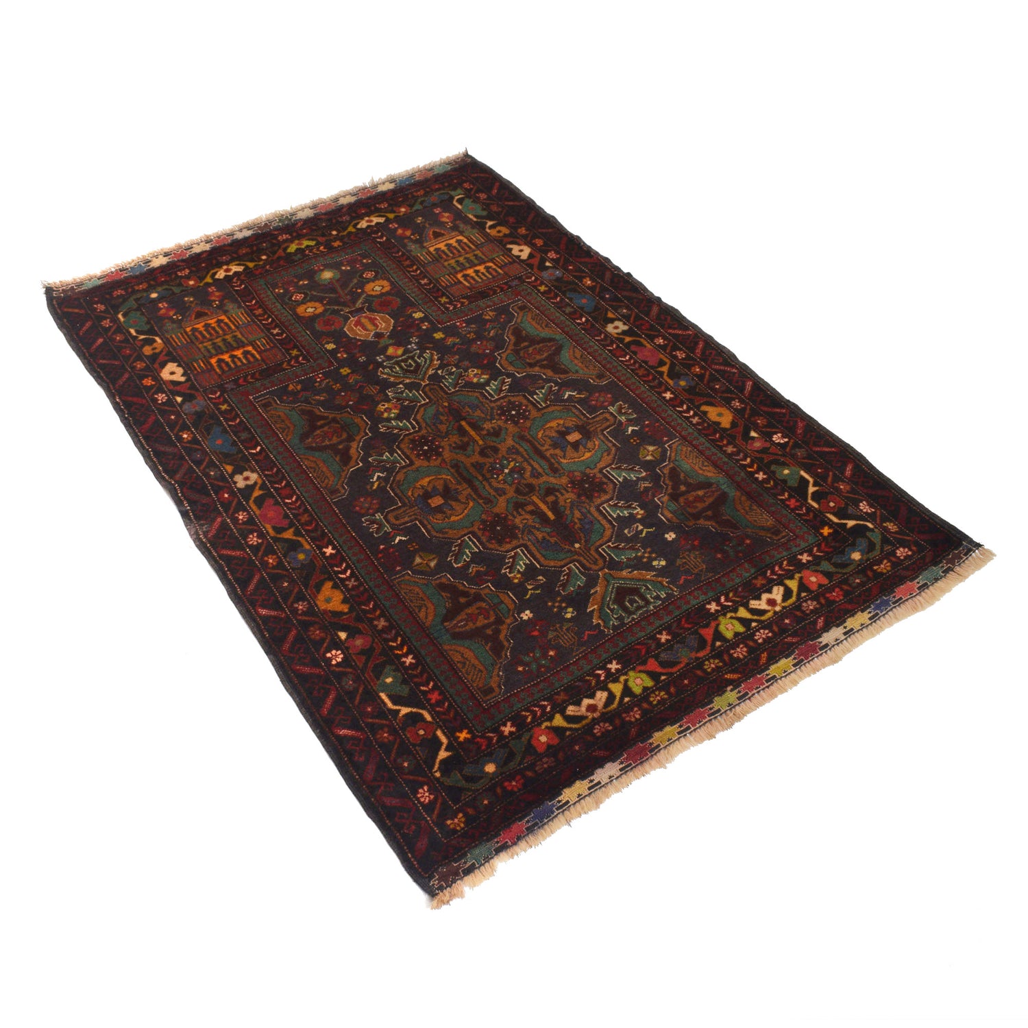 Baluchi Rug Handmade Multi Prayer Design 2x4 ft