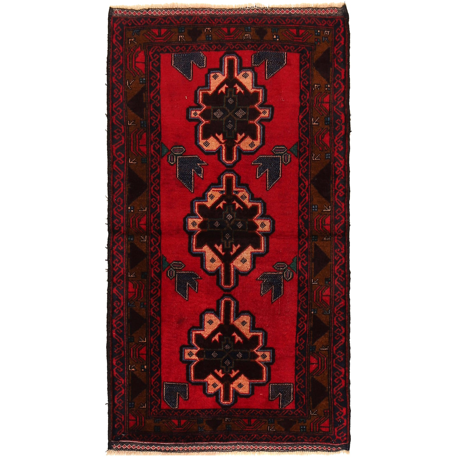 Baluchi Rug Handmade Red Geometric 3x5 ft