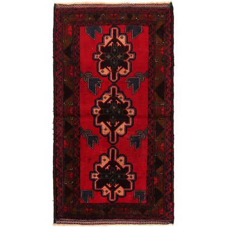 Baluchi Rug Handmade Red Geometric 3x5 ft