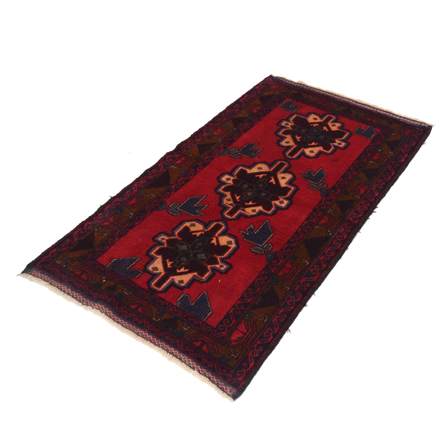 Baluchi Rug Handmade Red Geometric 3x5 ft