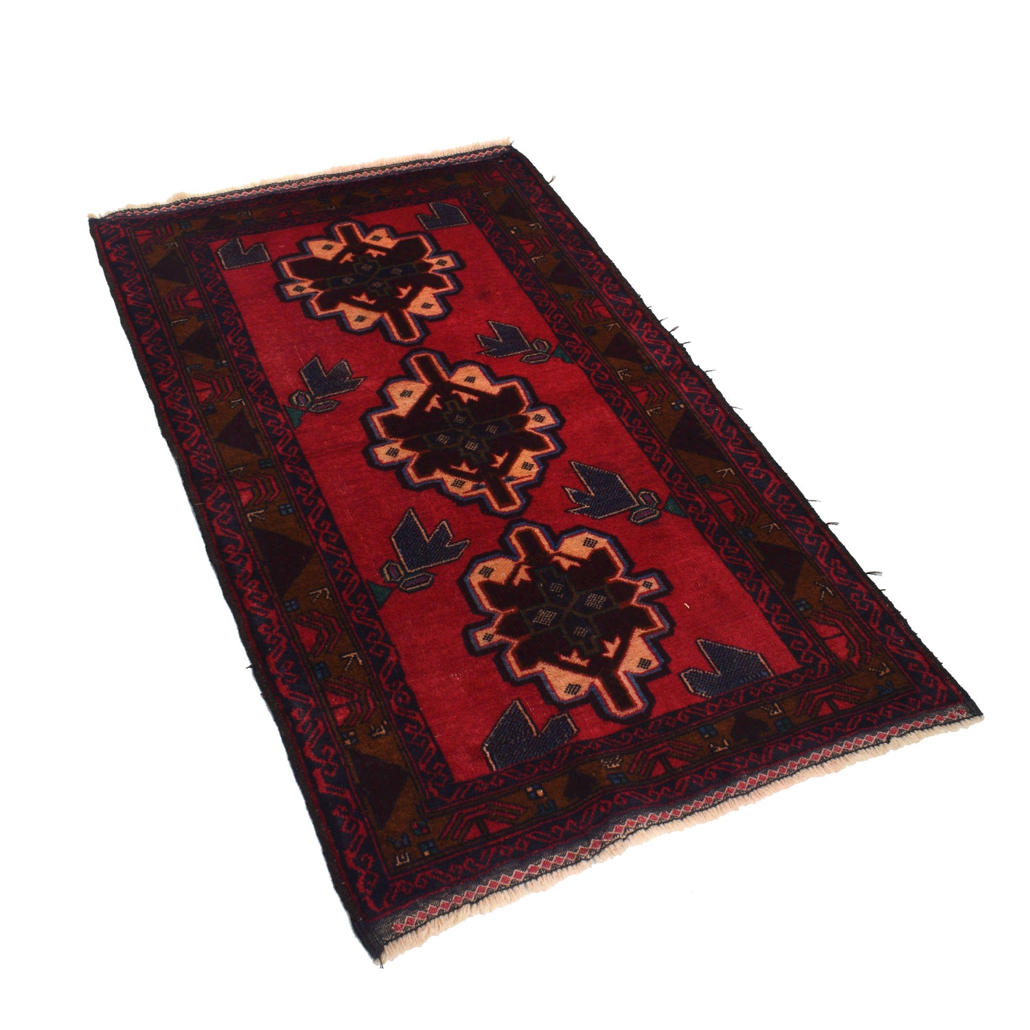 Baluchi Rug Handmade Red Geometric 3x5 ft