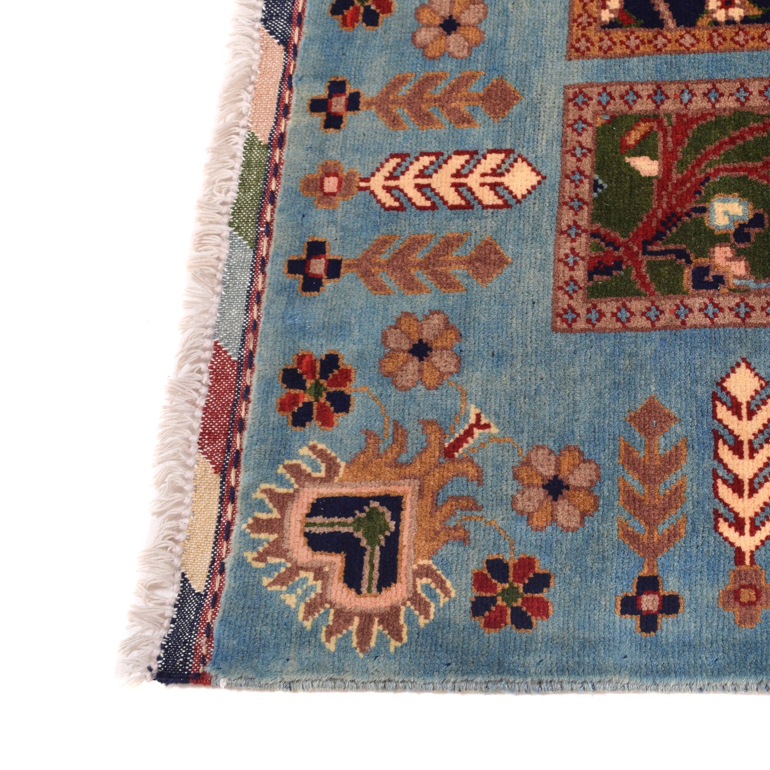 Oriental Area Rug Handmade Blue Geometric 4x7 ft