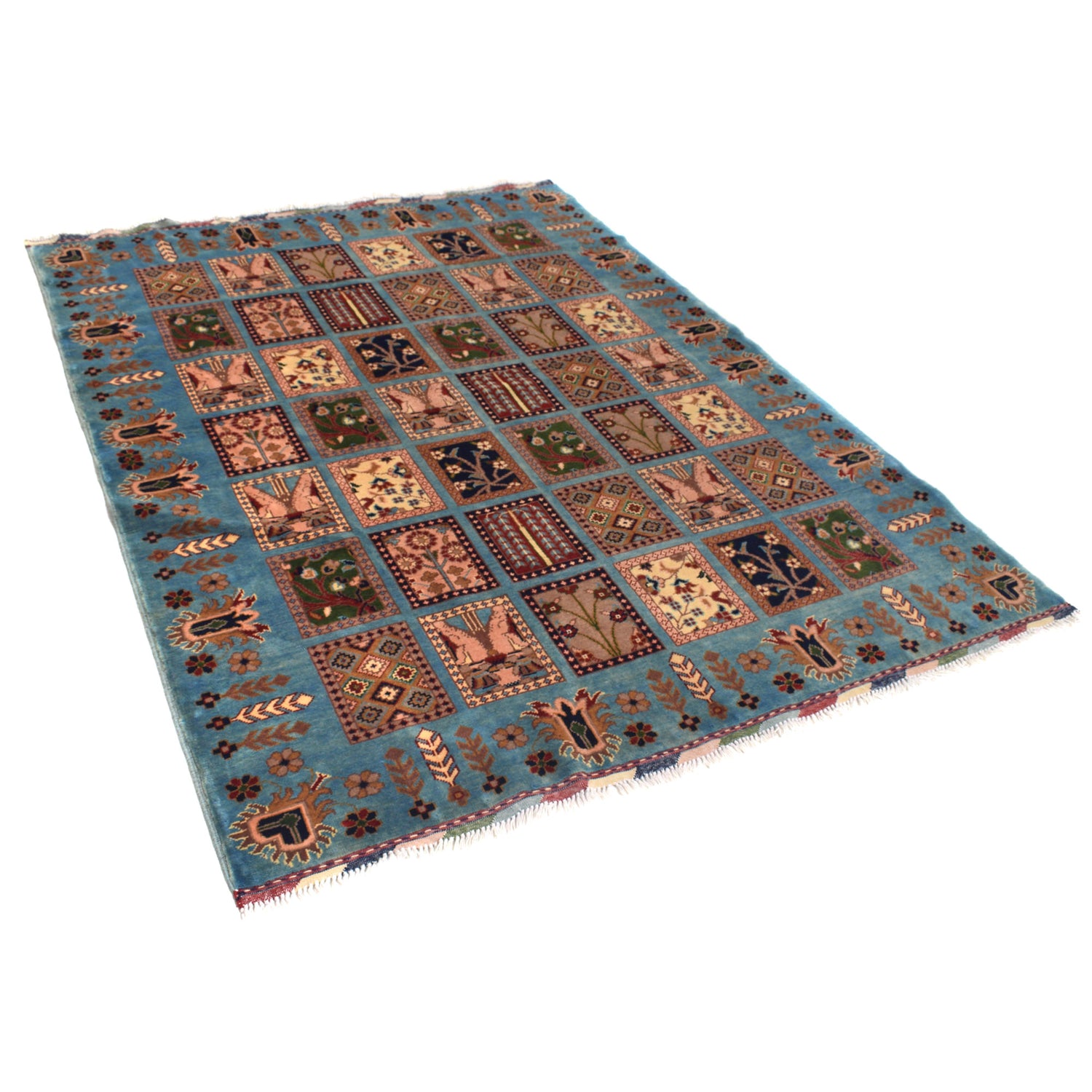 Oriental Area Rug Handmade Blue Geometric 4x7 ft