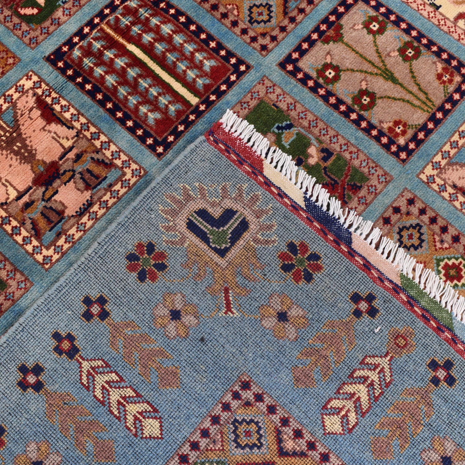 Oriental Area Rug Handmade Blue Geometric 4x7 ft