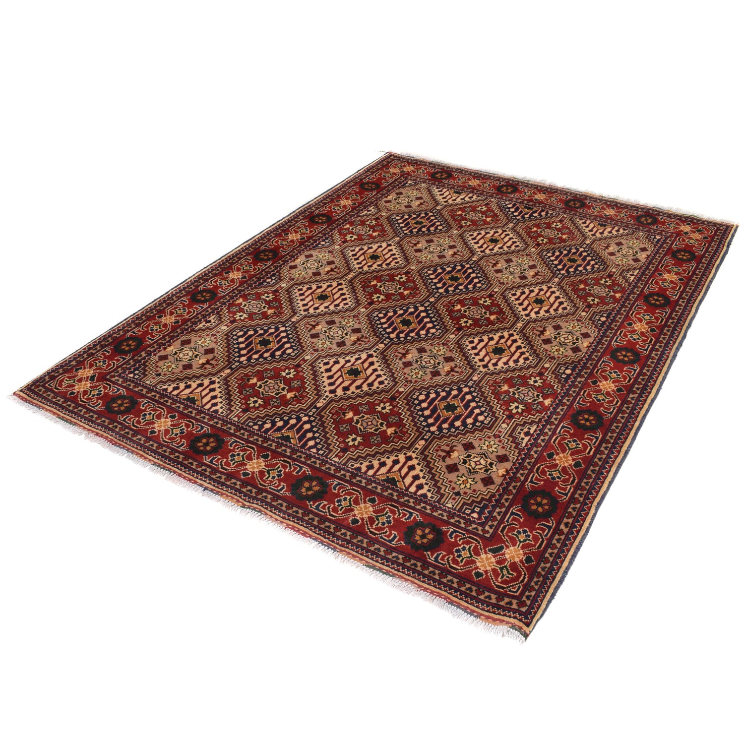 Oriental Area Rug Handmade Multi Geometric 4x7 ft