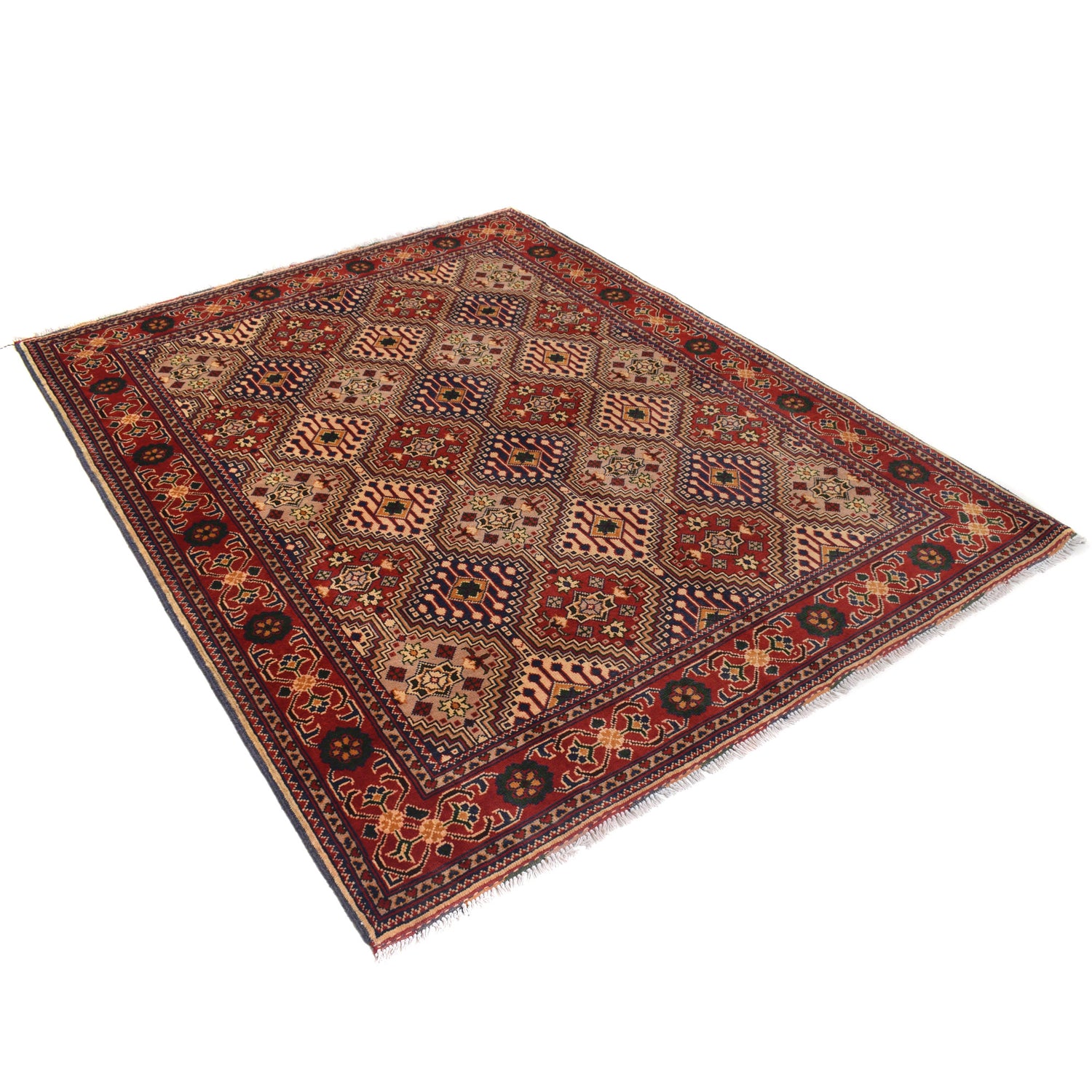 Oriental Area Rug Handmade Multi Geometric 4x7 ft