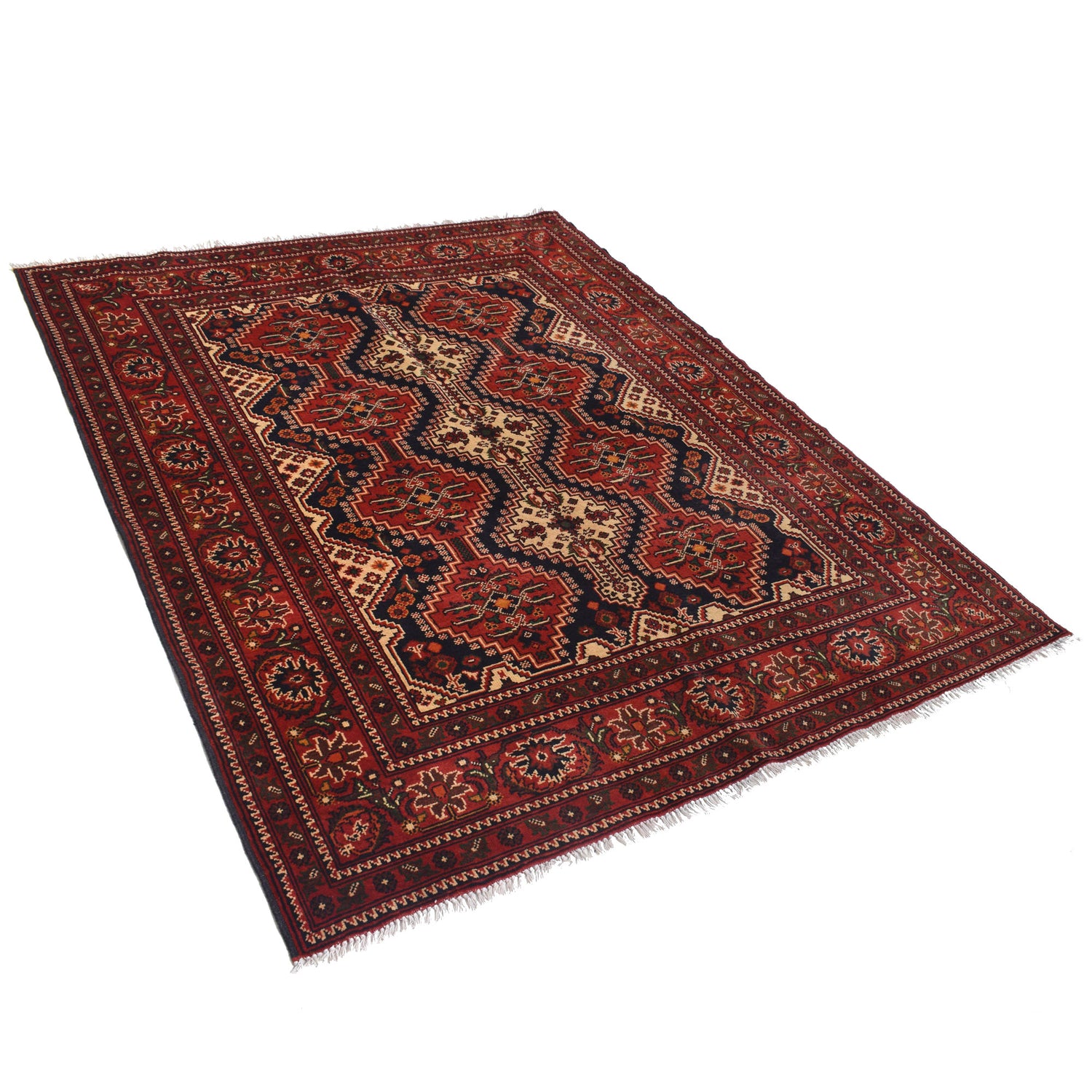 Oriental Area Rug Handmade Multi Geometric 4x7 ft