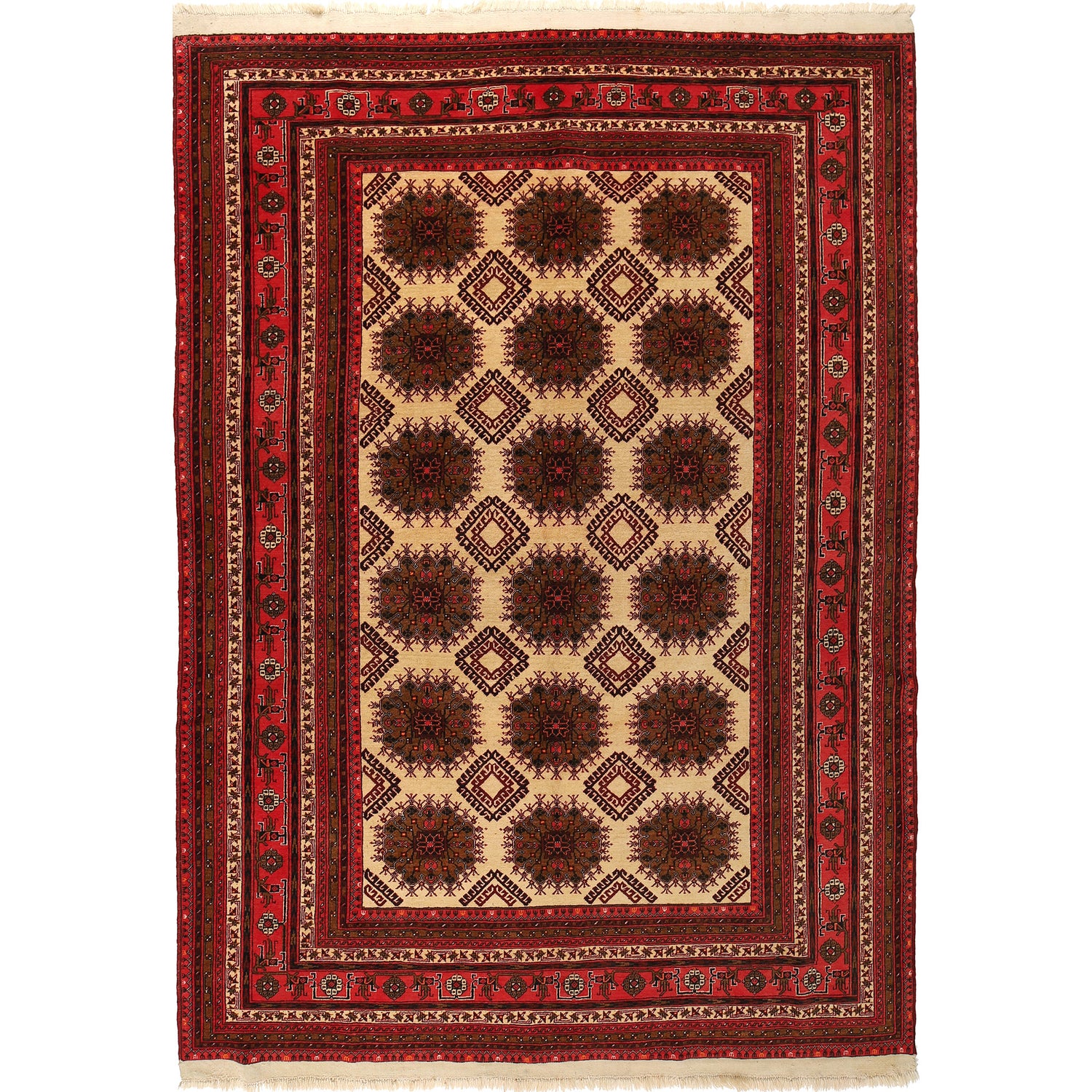 Oriental Area Rug Handmade Beige Geometric 7x10 ft
