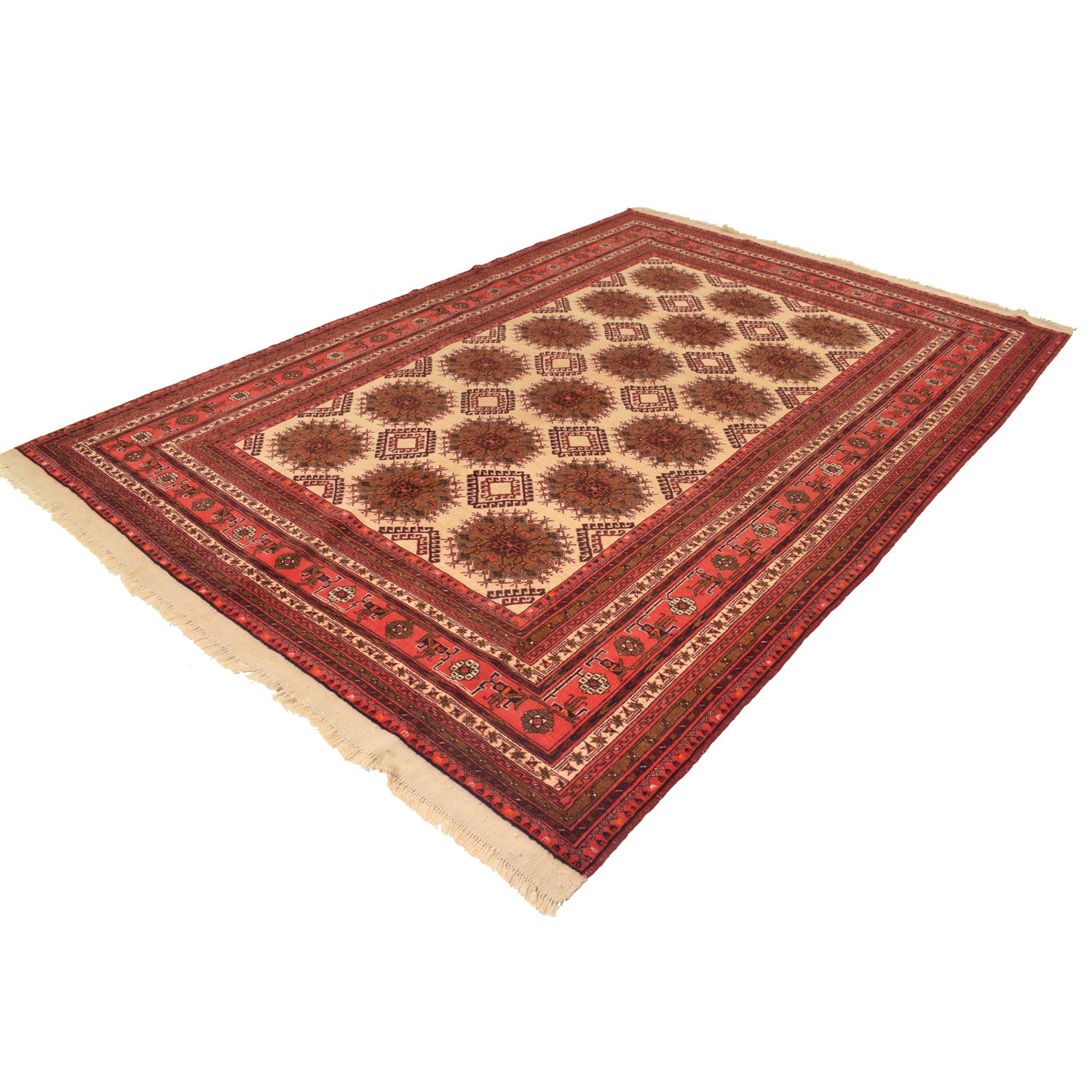 Oriental Area Rug Handmade Beige Geometric 7x10 ft