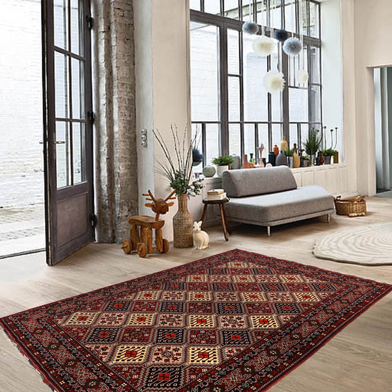 Oriental Area Rug Handmade Multi Geometric 7x10 ft