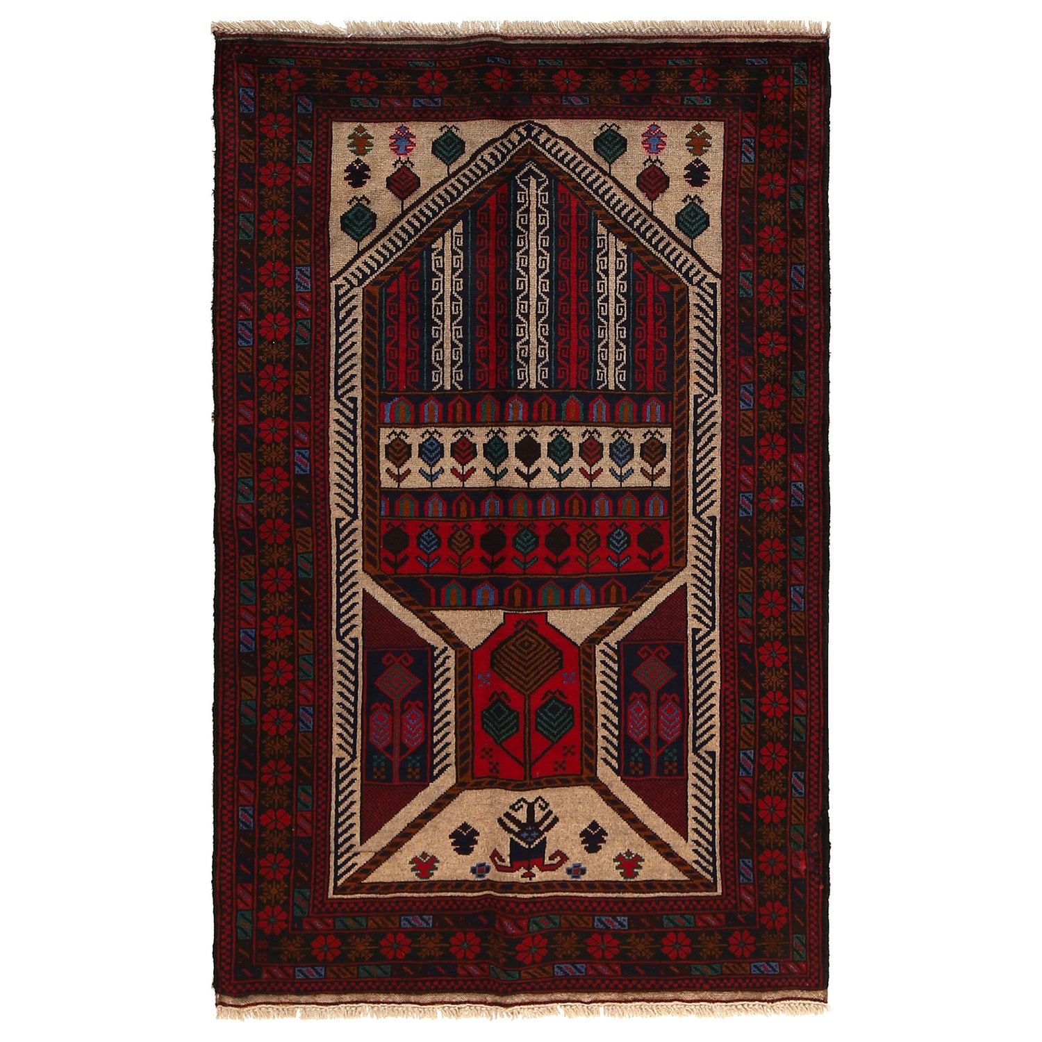 Baluchi Rug Handmade Multi Prayer Design 3x5 ft