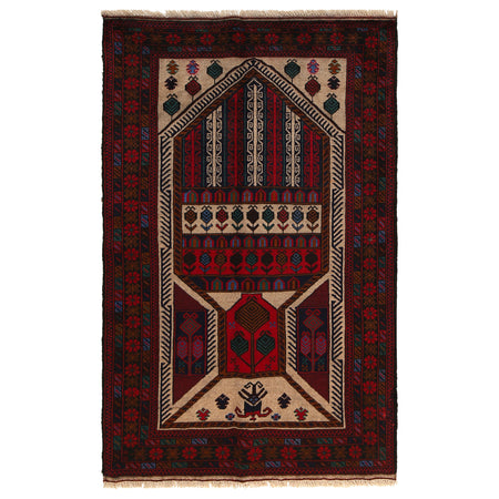 Baluchi Rug Handmade Multi Prayer Design 3x5 ft