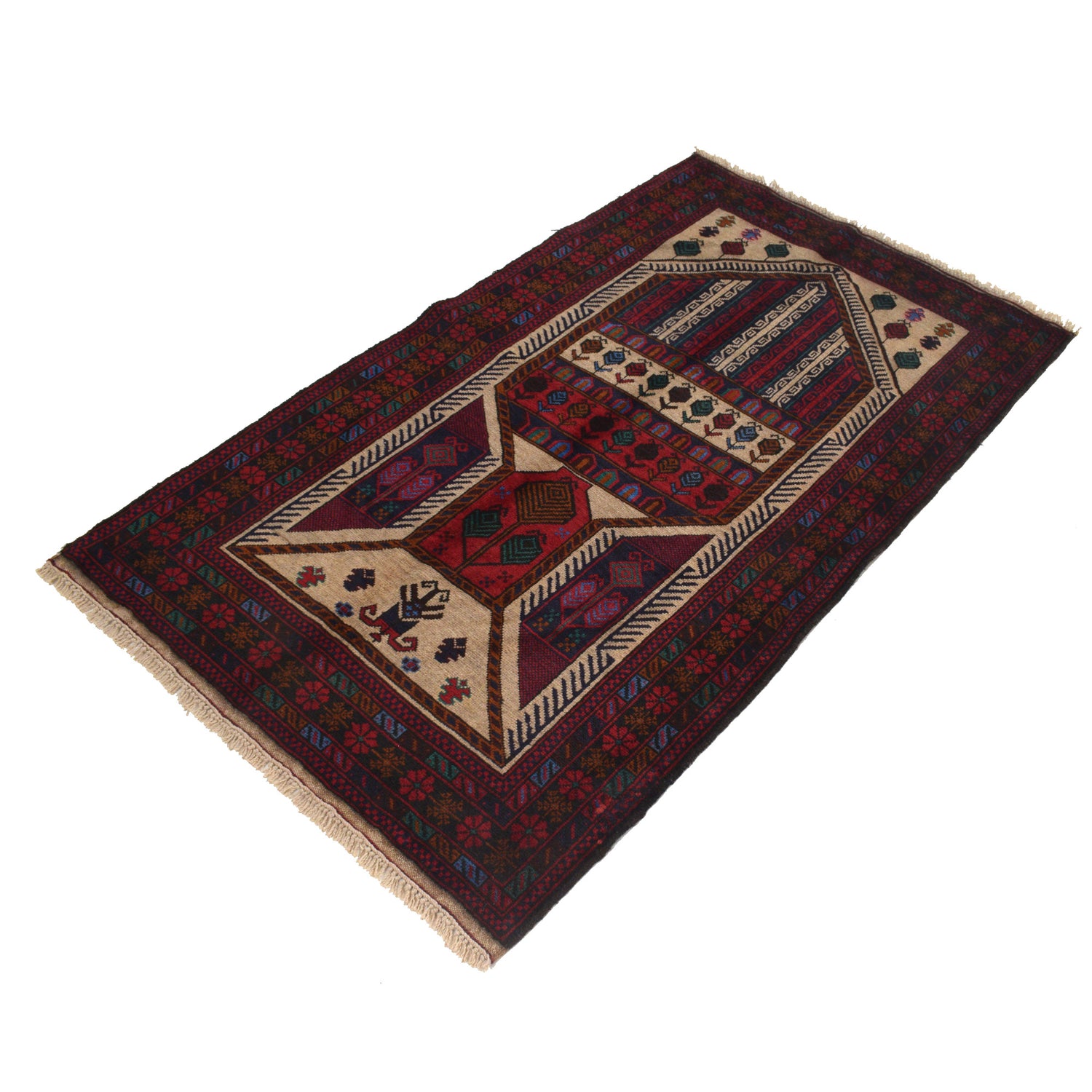 Baluchi Rug Handmade Multi Prayer Design 3x5 ft