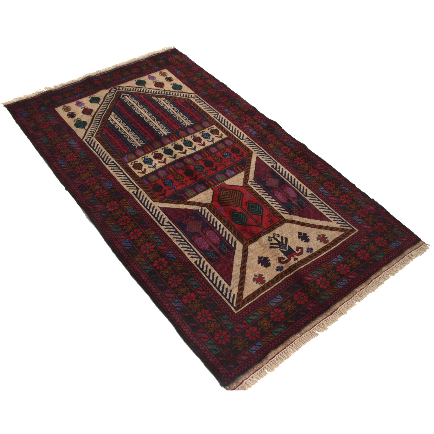 Baluchi Rug Handmade Multi Prayer Design 3x5 ft