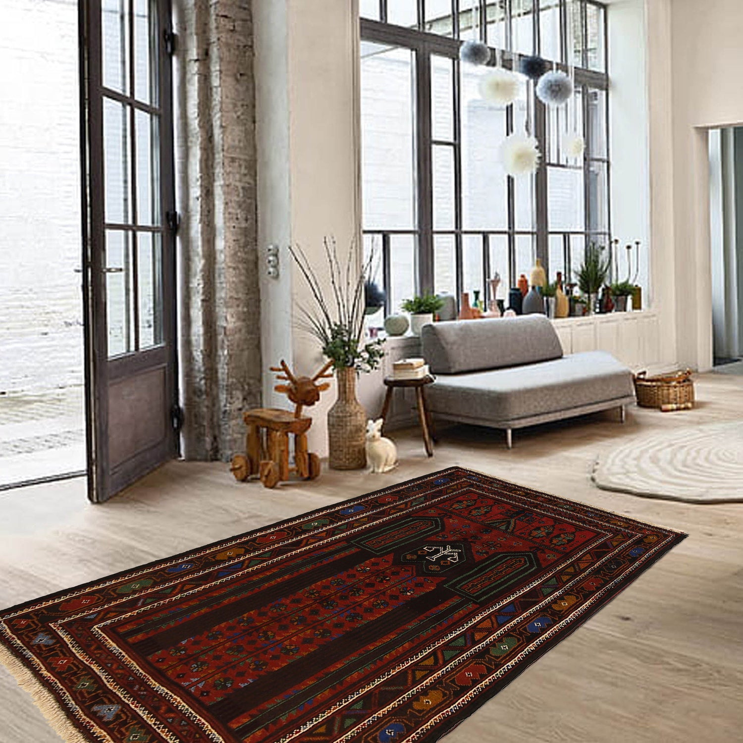 Baluchi Rug Handmade Multi Prayer Design 3x5 ft