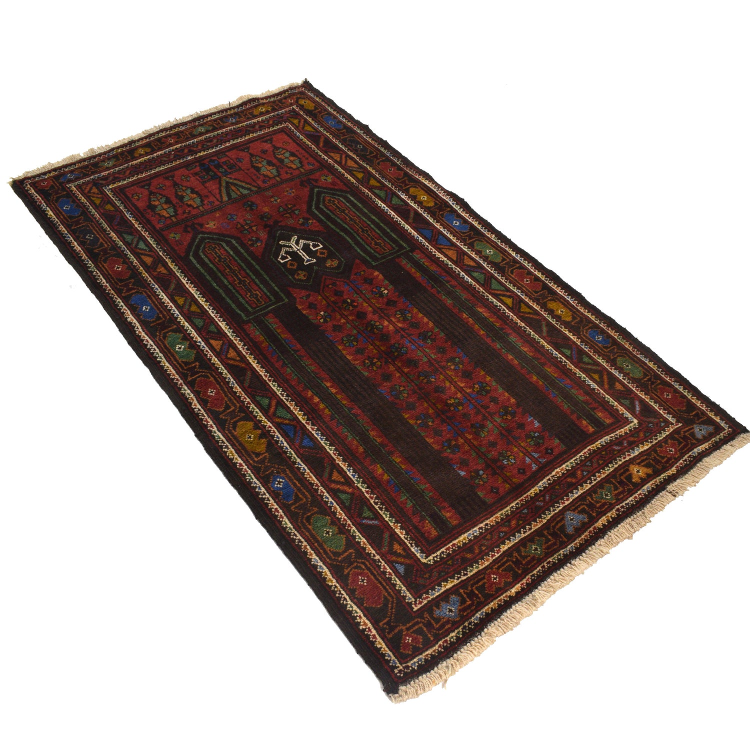 Baluchi Rug Handmade Multi Prayer Design 3x5 ft