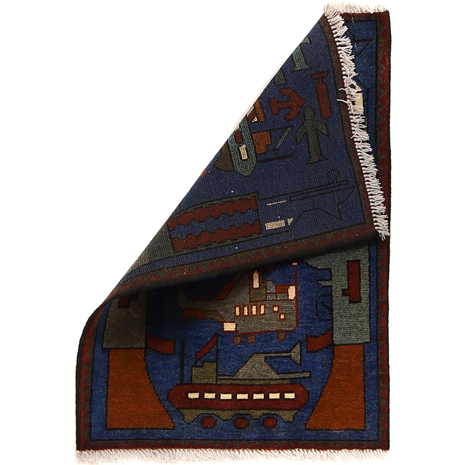 War Area Rug Handmade Blue Rifle 2 x 3 ft