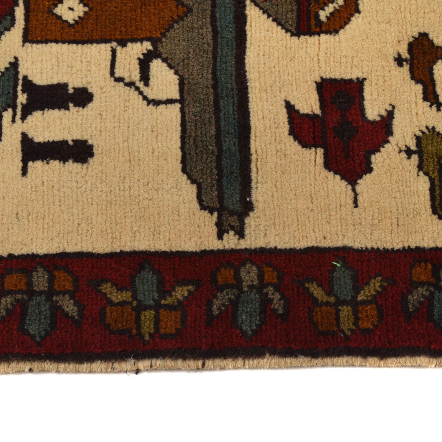 War Area Rug Handmade Ivory Gun + Tank + Grenade 2x4 ft