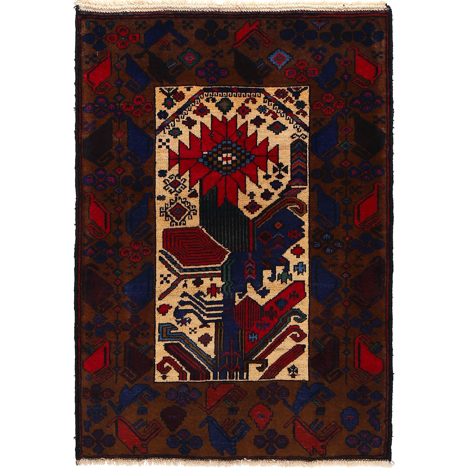Baluchi Rug Handmade Multi Geometric 3x5 ft