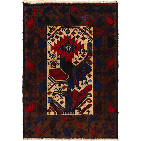 Baluchi Rug Handmade Multi Geometric 3x5 ft