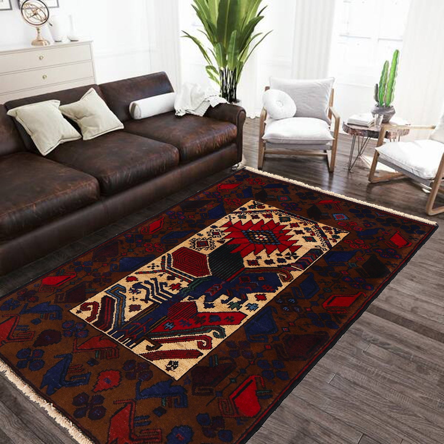 Baluchi Rug Handmade Multi Geometric 3x5 ft
