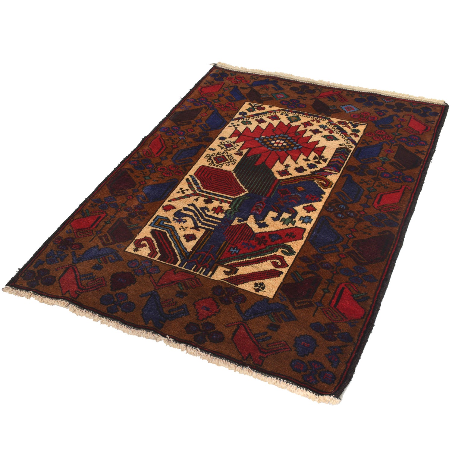 Baluchi Rug Handmade Multi Geometric 3x5 ft