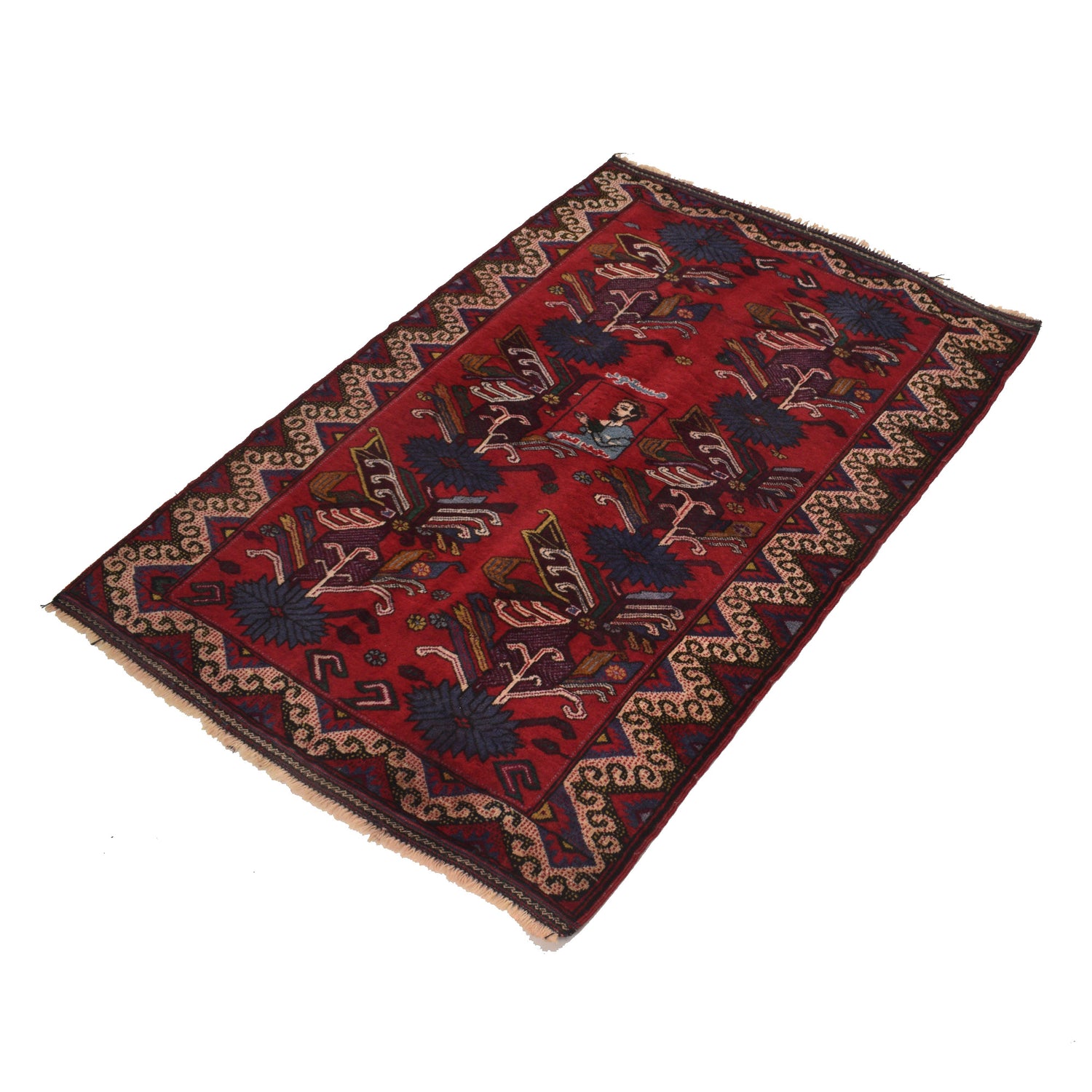 Baluchi Rug Handmade Multi Geometric 2x4 ft