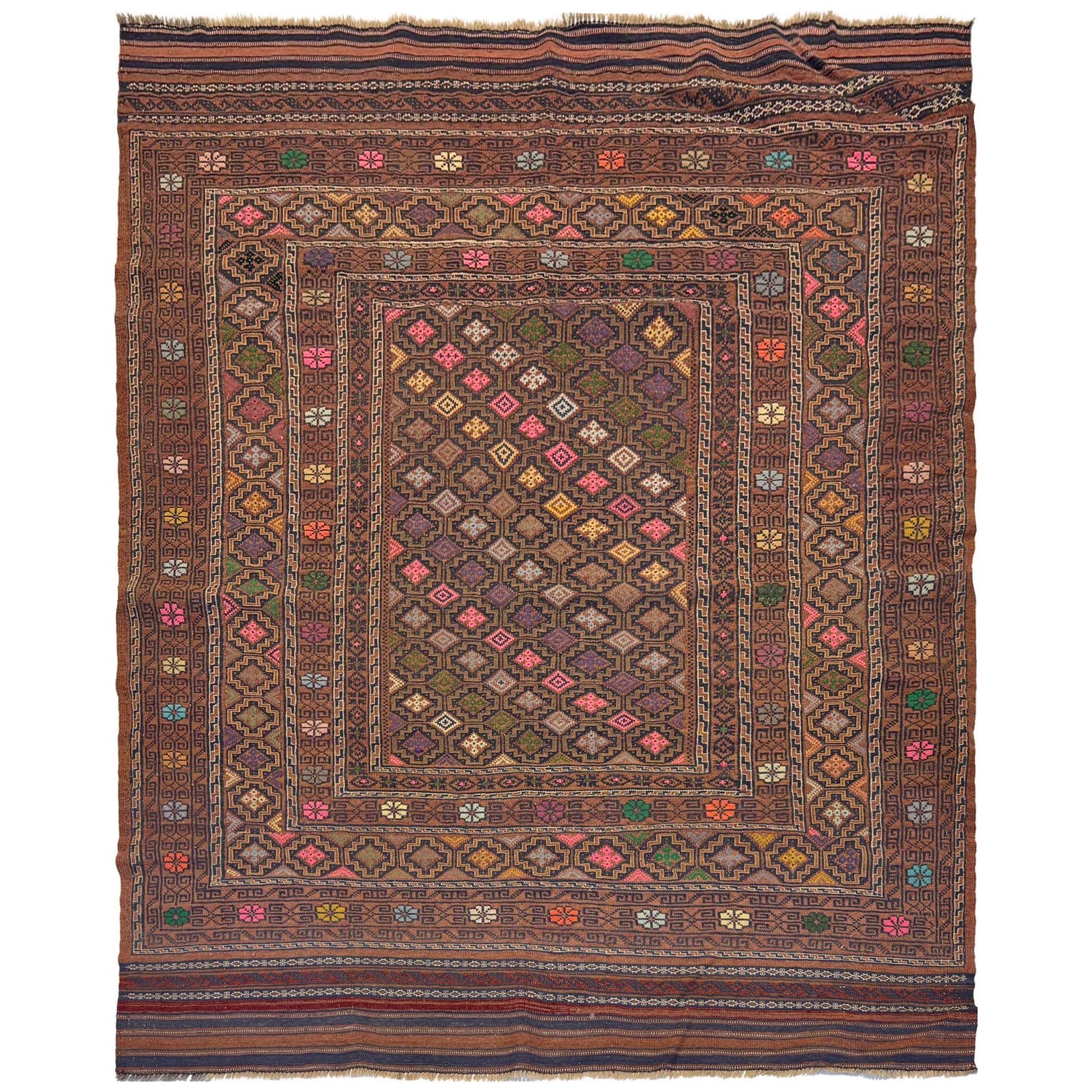 Laghari Kilim Area Rug Handmade Multi Geometric 4x7 ft
