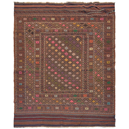 Laghari Kilim Area Rug Handmade Multi Geometric 4x7 ft