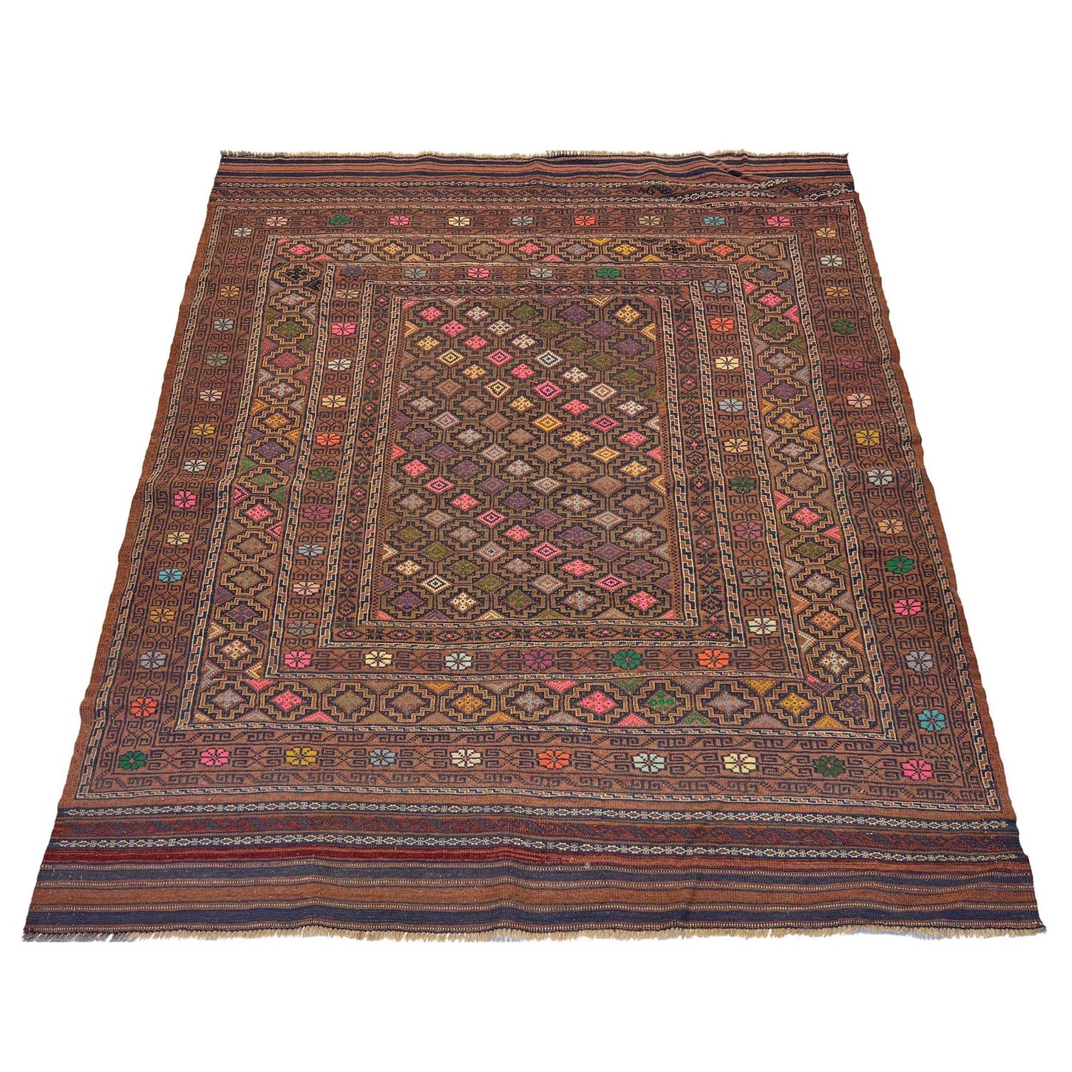 Laghari Kilim Area Rug Handmade Multi Geometric 4x7 ft