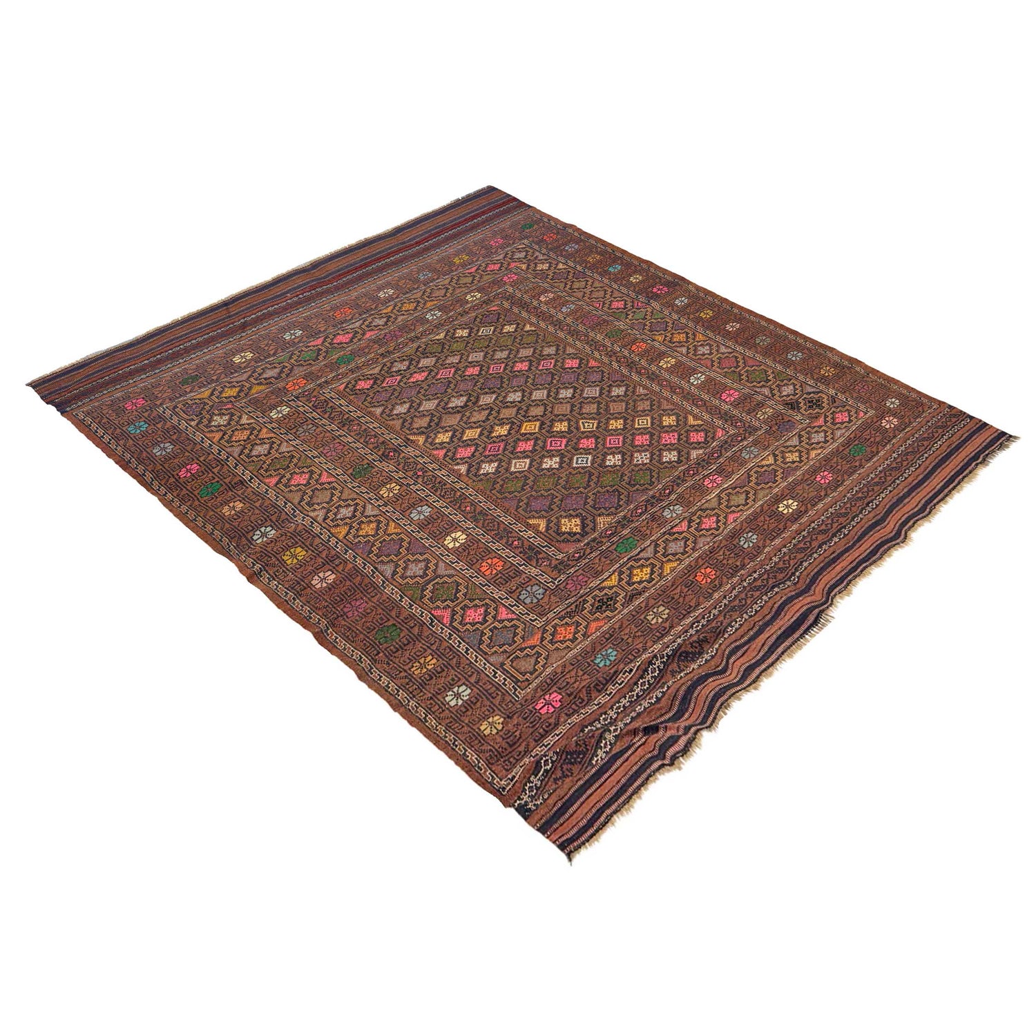 Laghari Kilim Area Rug Handmade Multi Geometric 4x7 ft