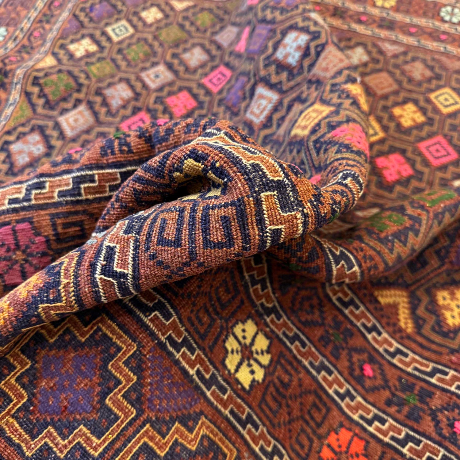 Laghari Kilim Area Rug Handmade Multi Geometric 4x7 ft