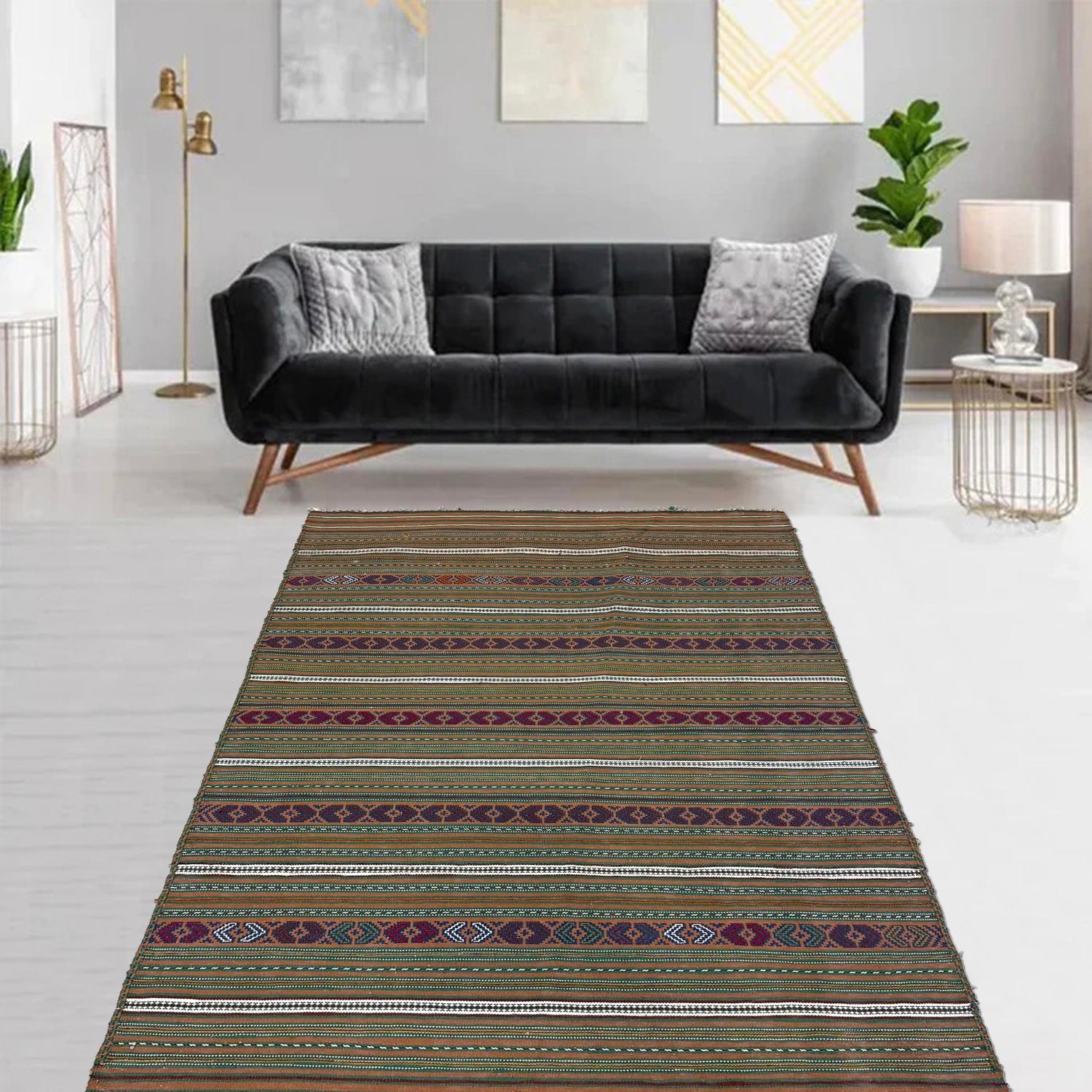 Laghari Kilim Area Rug Handmade Multi Geometric 3x5 ft