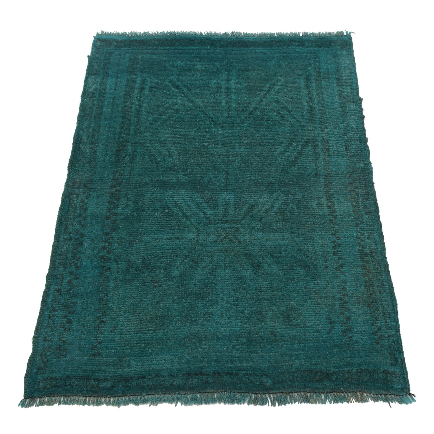 Overdyed Area Rug Handmade Blue Geometric 2x4 ft