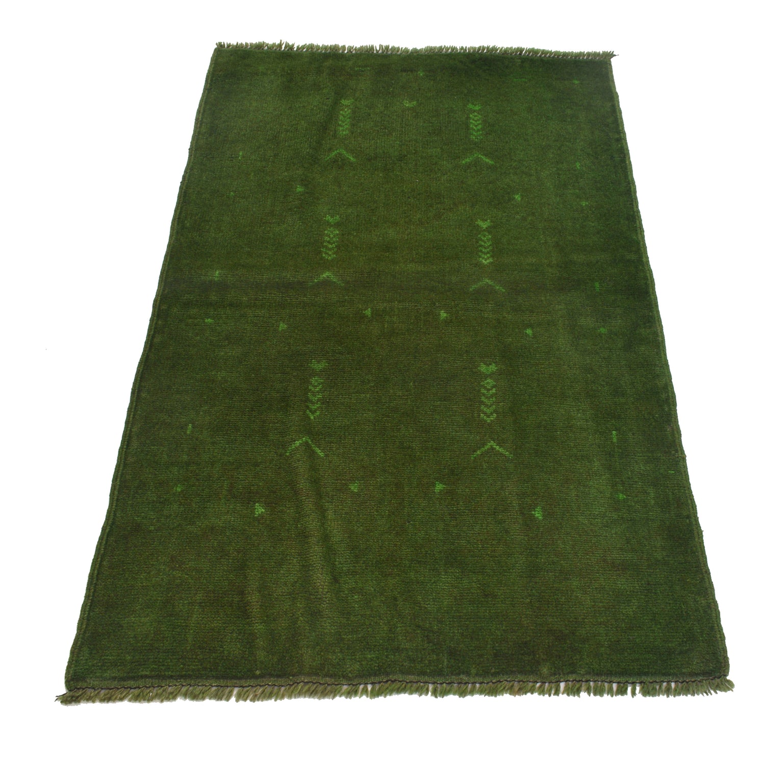 Overdyed Area Rug Handmade Green Geometric 3x5 ft