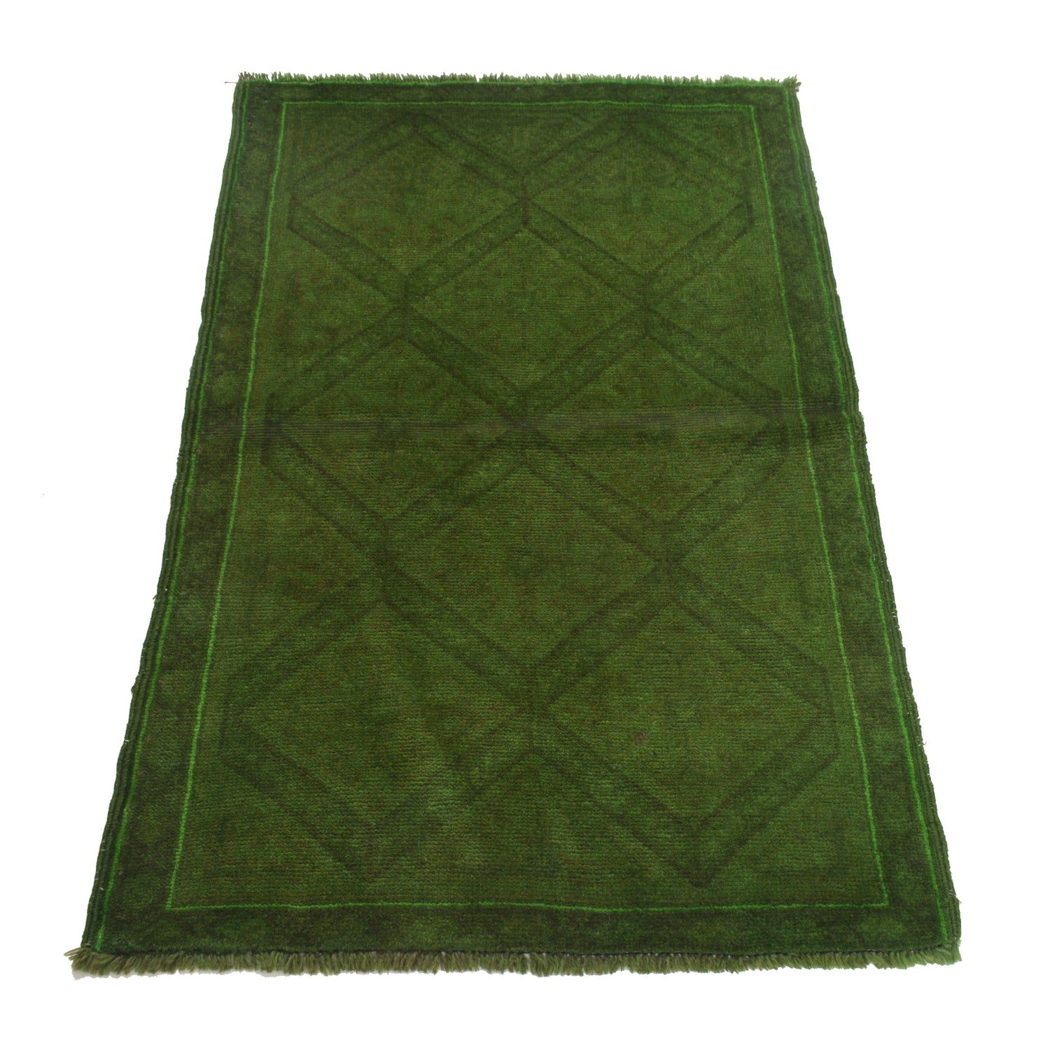 Overdyed Area Rug Handmade Green Geometric 3x5 ft