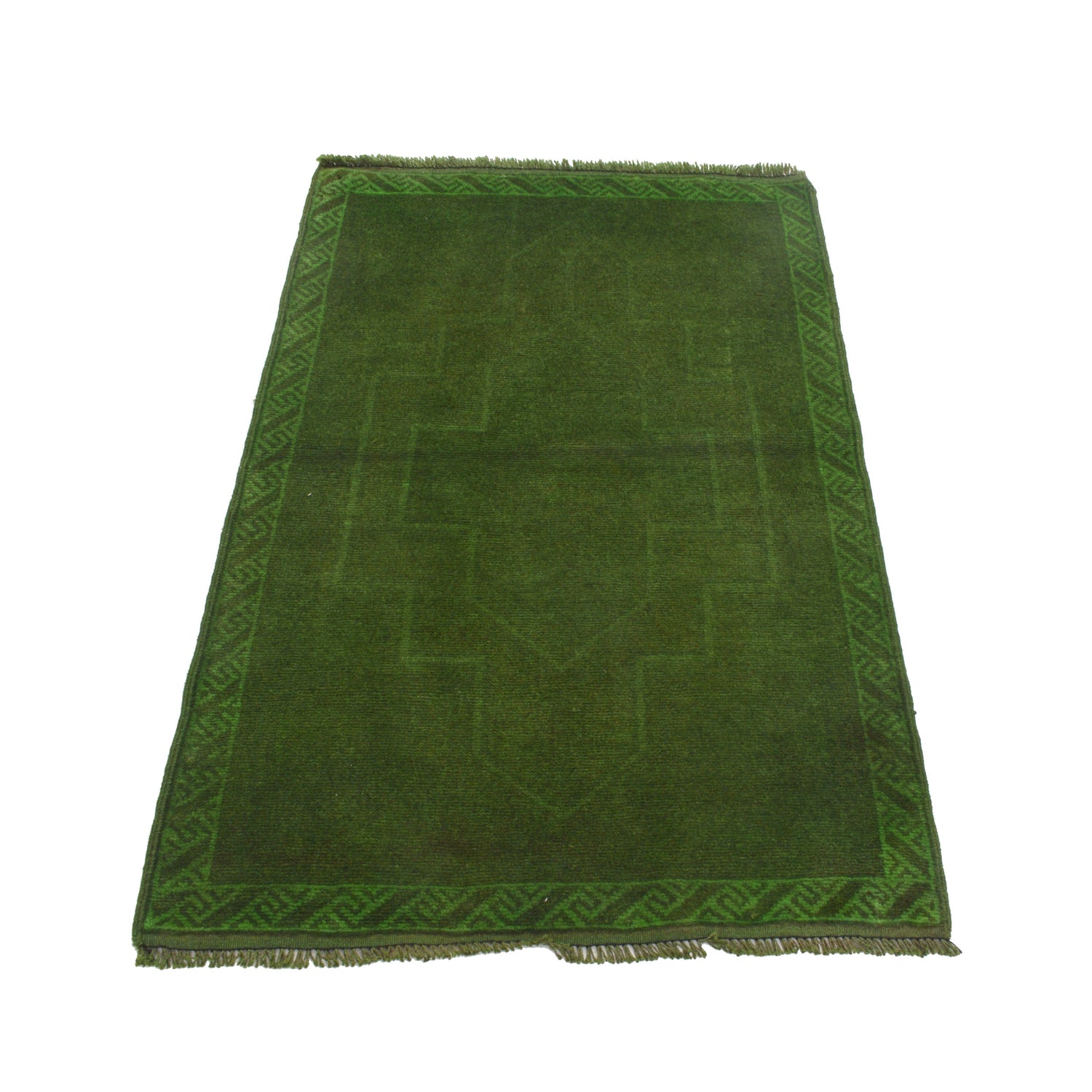 Overdyed Area Rug Handmade Green Geometric 3x5 ft