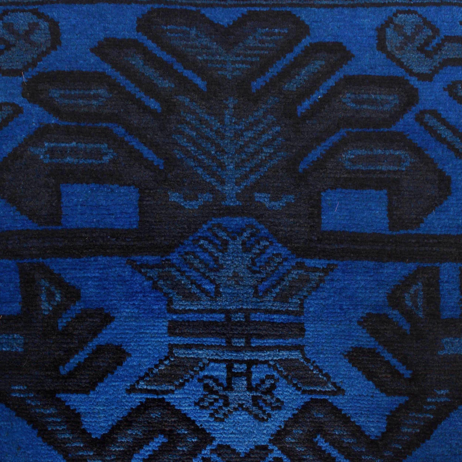 Overdyed Area Rug Handmade Blue Geometric 2x4 ft