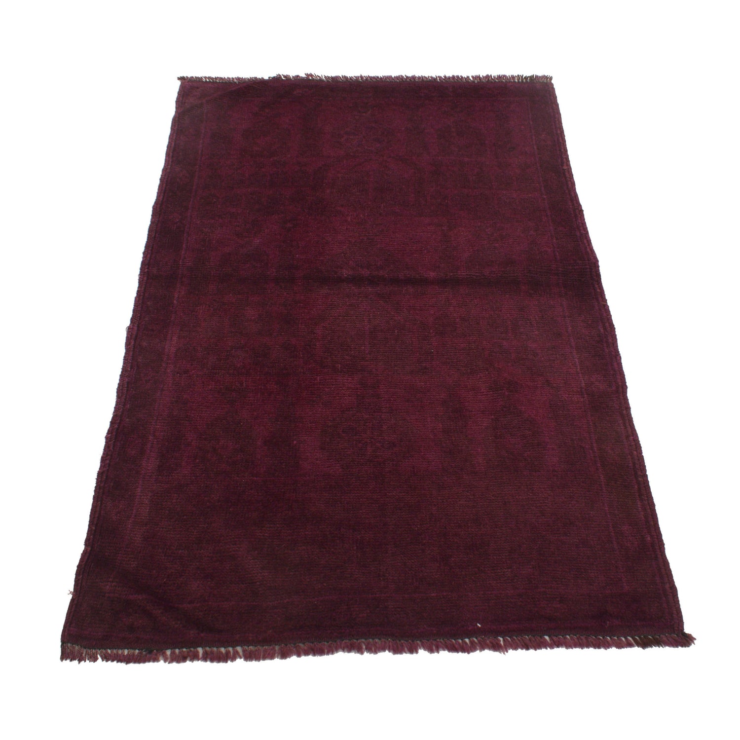 Overdyed Area Rug Handmade Purple Geometric 2x4 ft