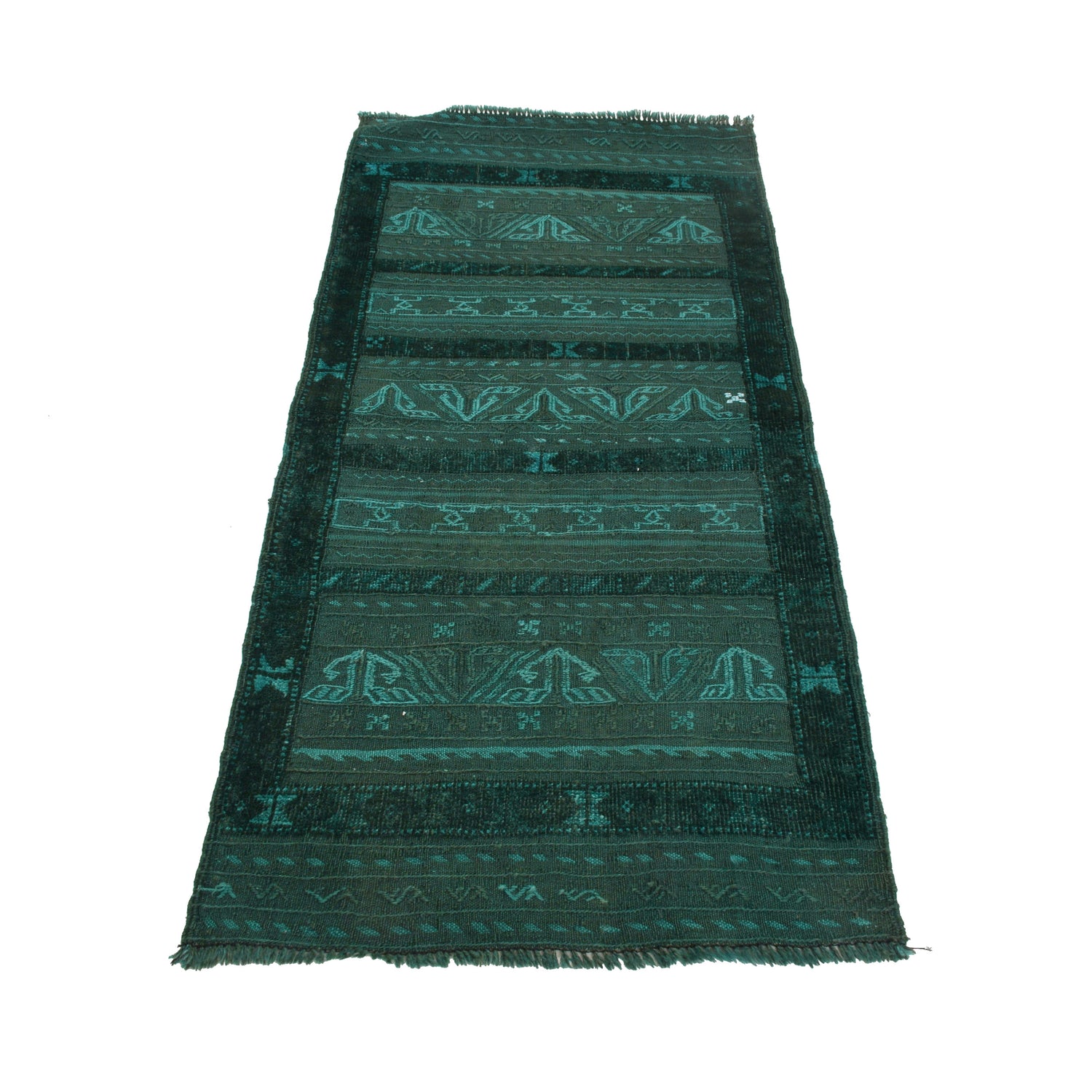 Overdyed Area Rug Handmade Green Geometric 3x5 ft