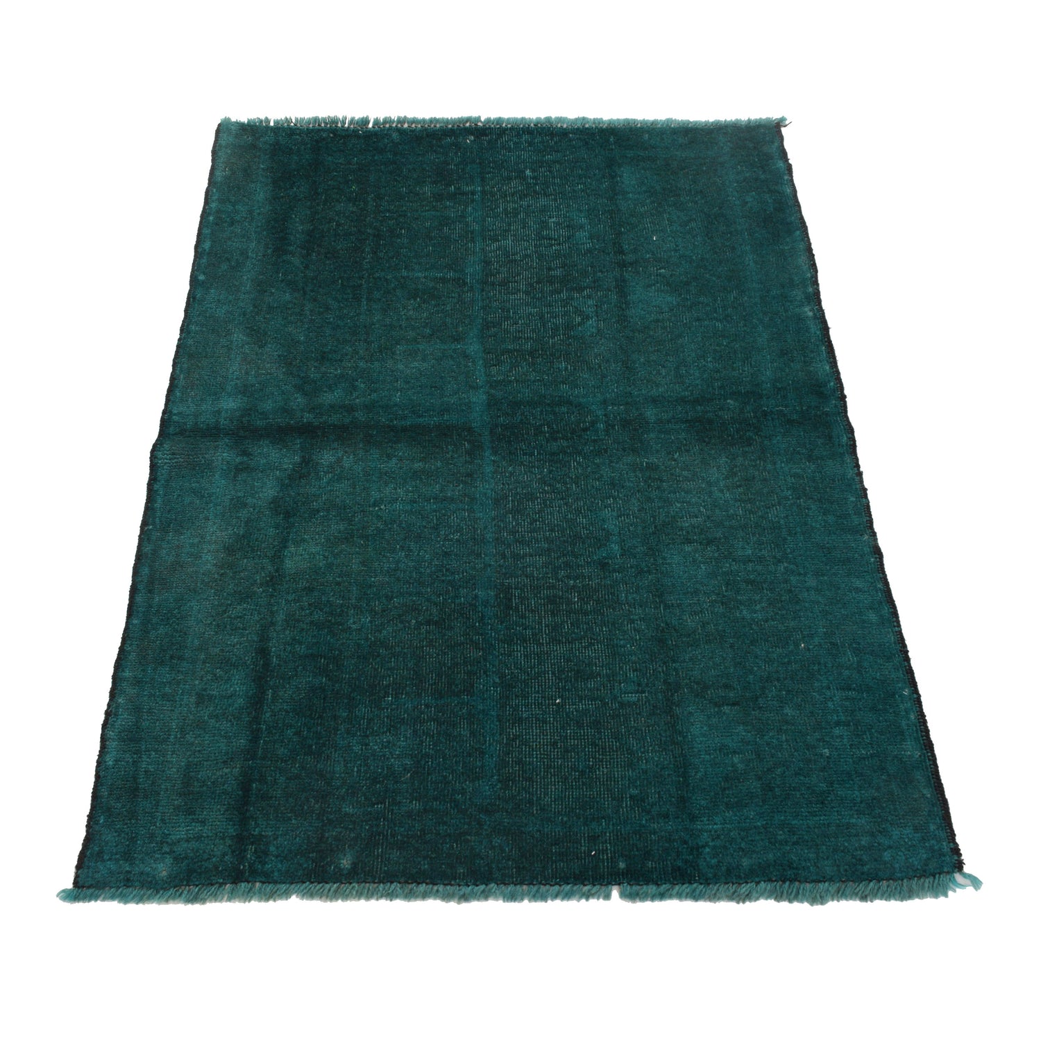 Overdyed Area Rug Handmade Blue Geometric 2x4 ft