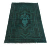 Overdyed Area Rug Handmade Blue Geometric 2x4 ft