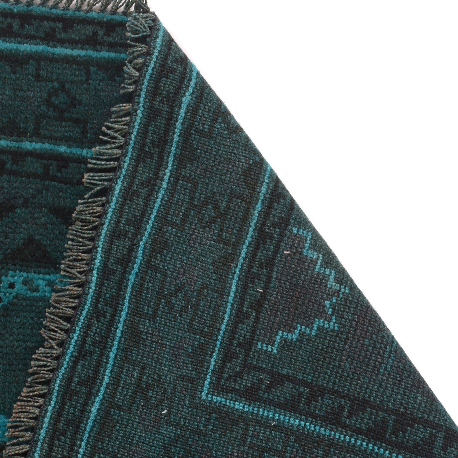 Overdyed Area Rug Handmade Blue Geometric 3x5 ft