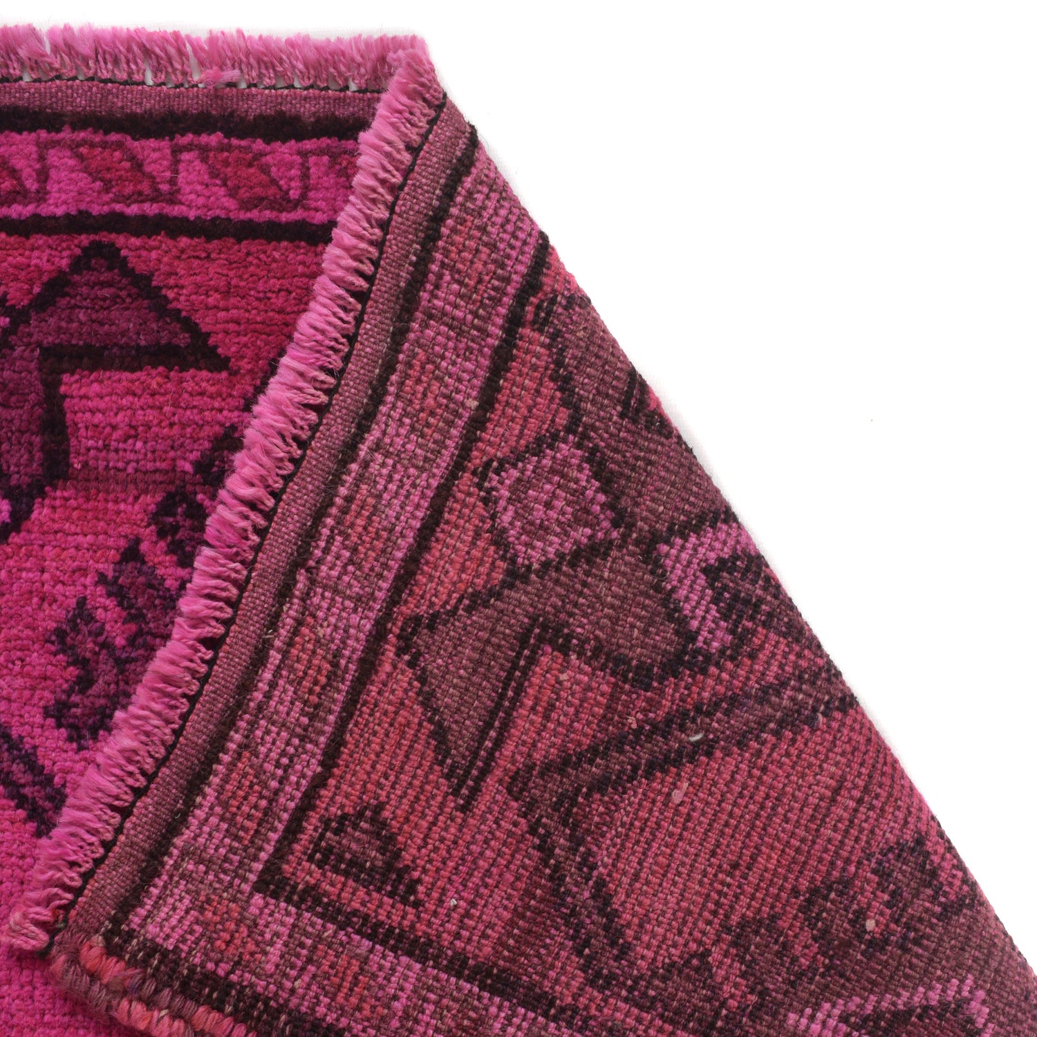 Overdyed Area Rug Handmade Pink Geometric 3x5 ft