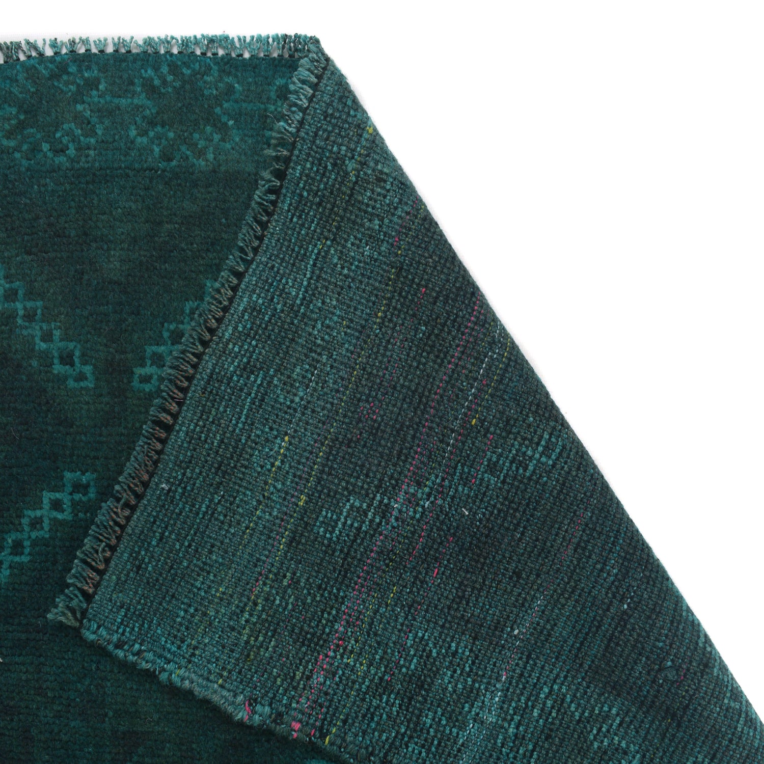 Overdyed Area Rug Handmade Blue Geometric 2x4 ft