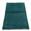 Overdyed Area Rug Handmade Blue Geometric 2x4 ft