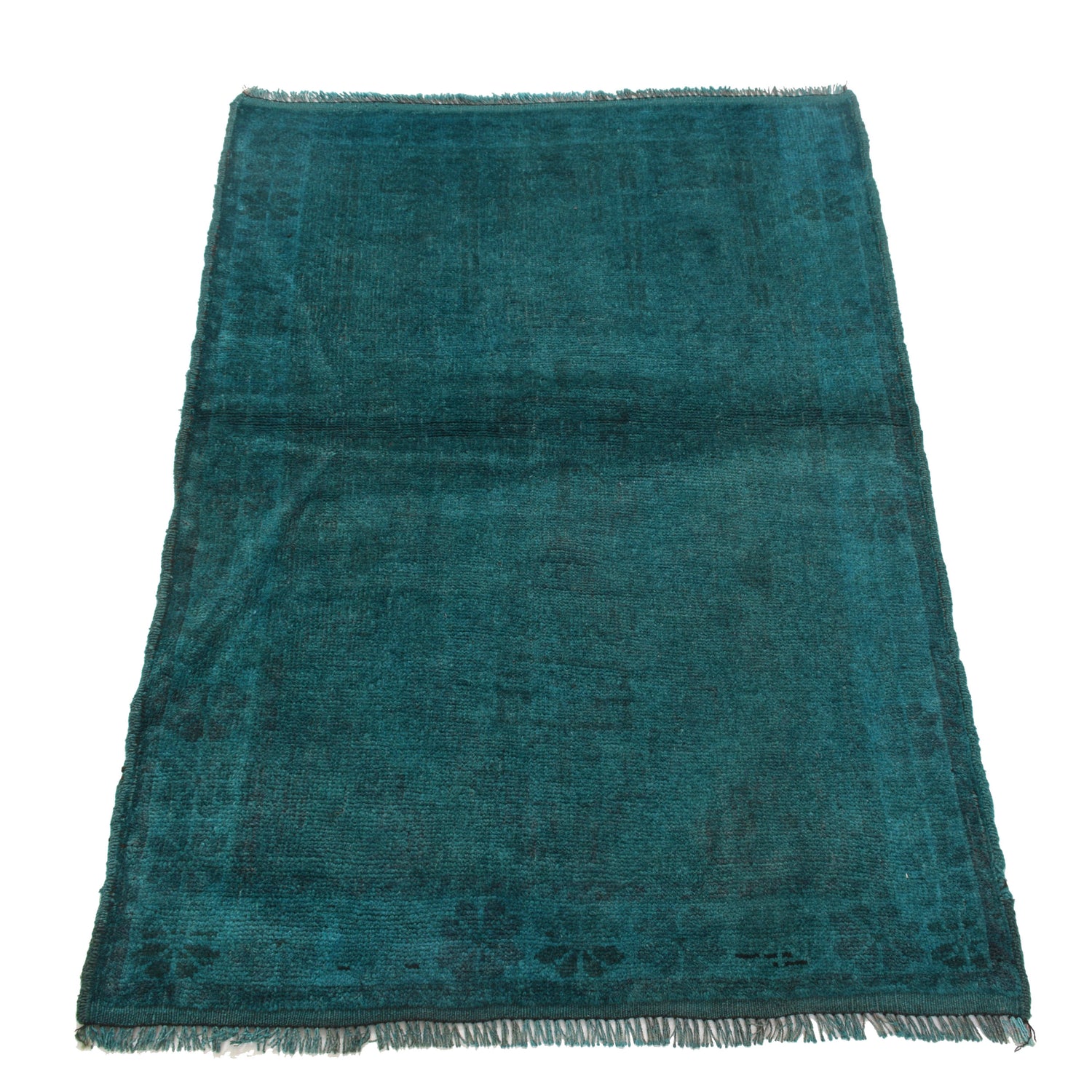 Overdyed Area Rug Handmade Blue Geometric 2x4 ft