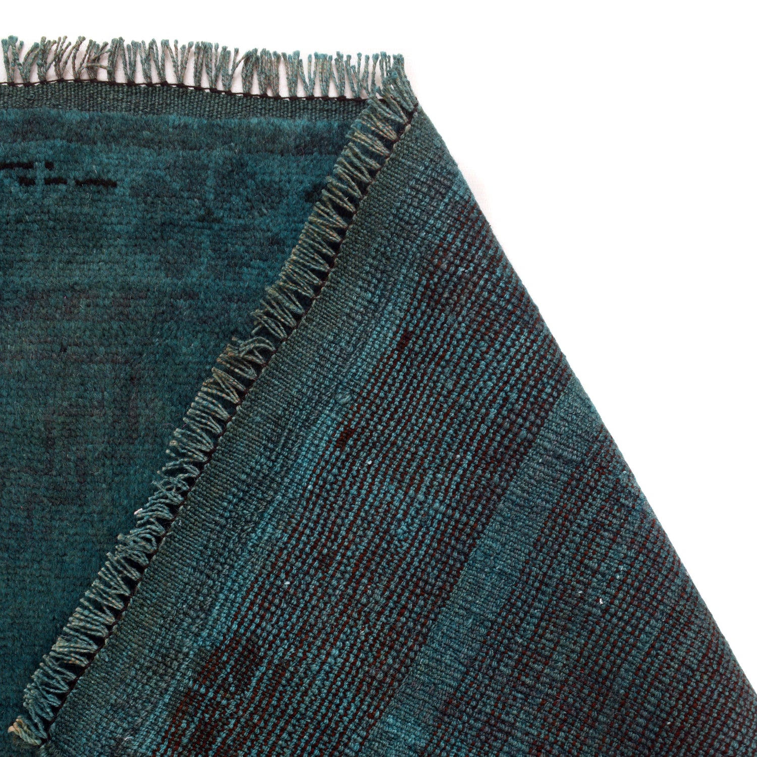 Overdyed Area Rug Handmade Blue Geometric 2x4 ft