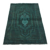 Overdyed Area Rug Handmade Blue Geometric 2x4 ft